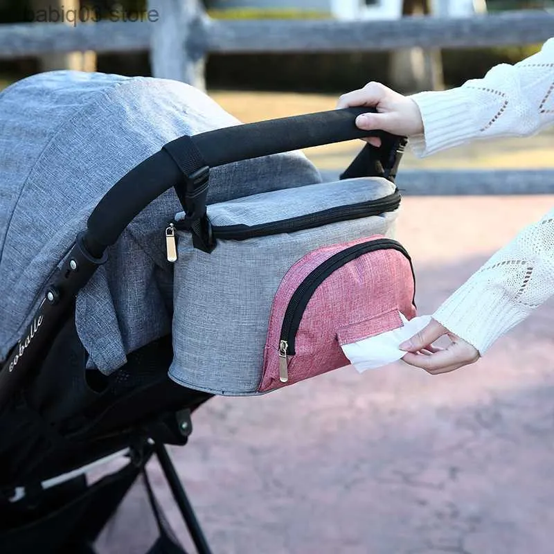 DIAPER Väskor Baby Barnväska universell barnvagnsarrangör med 2 isolerade kopphållare Tillbehör för att transportera blöja Toys Snacks iPhone T230526