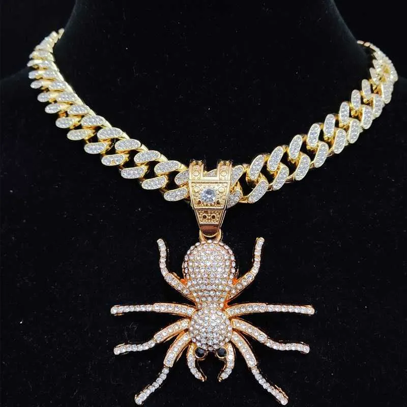 Hommes femmes Hip Hop glacé Bling araignée pendentif collier avec 13mm chaîne cubaine HipHop colliers mode bijoux de charme