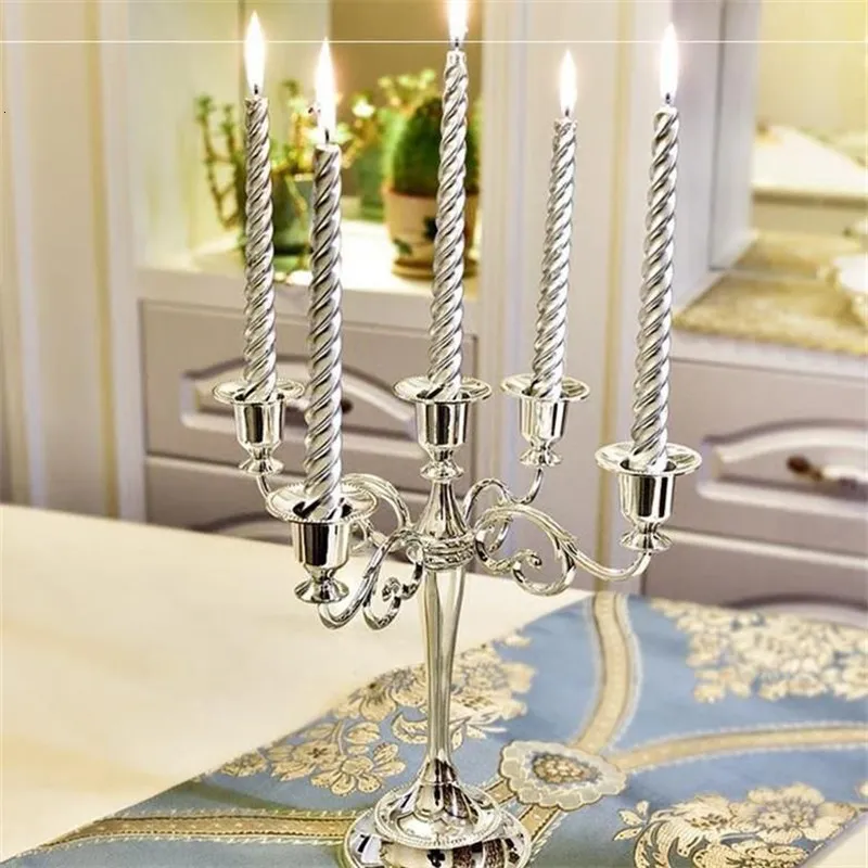 Ljushållare Metal Silver/Gold Plated Candle Holders 7-Arms Stand Zink Eloy High Quality Pillar för Wedding Portavelas Candelabra 230525