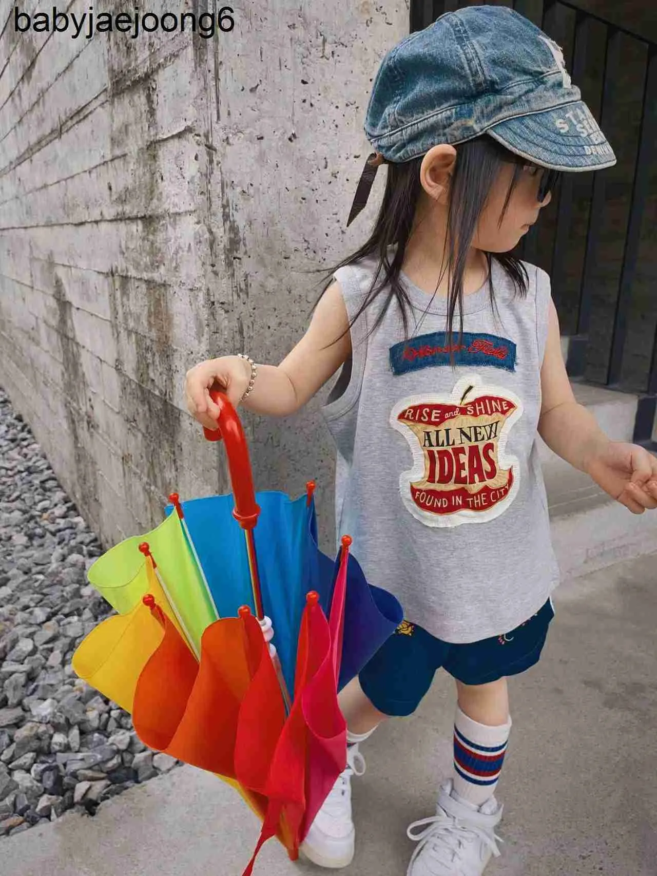 2023 New Summer Children's Thin Tank Patch Apple Cotton Baby Sleeveless T-shirt Top for Boys and Girls