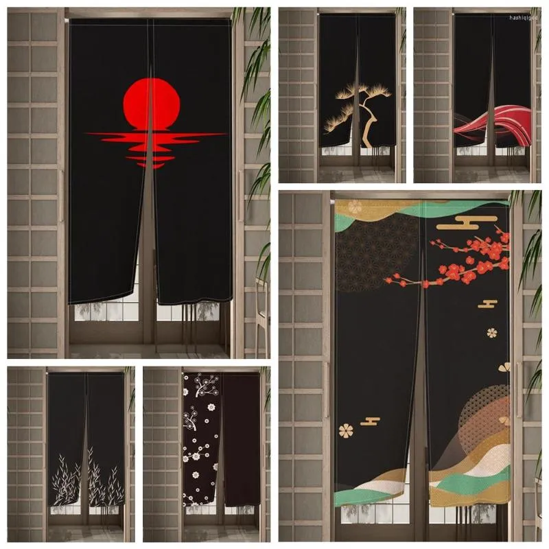 Curtain Japanese Printed Door Kitchen Partition Doorway Curtains Cherry Blossoms Linen Decorative Cafe Restaurant