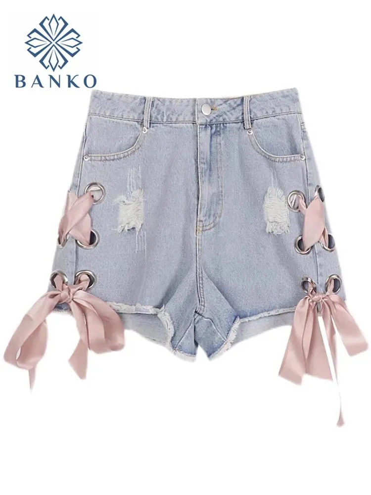 Shorts sexy mulheres jeans shorts 2023 jeans azuis de verão y2k streetwear moda ripped buraco lateral lateral rosa