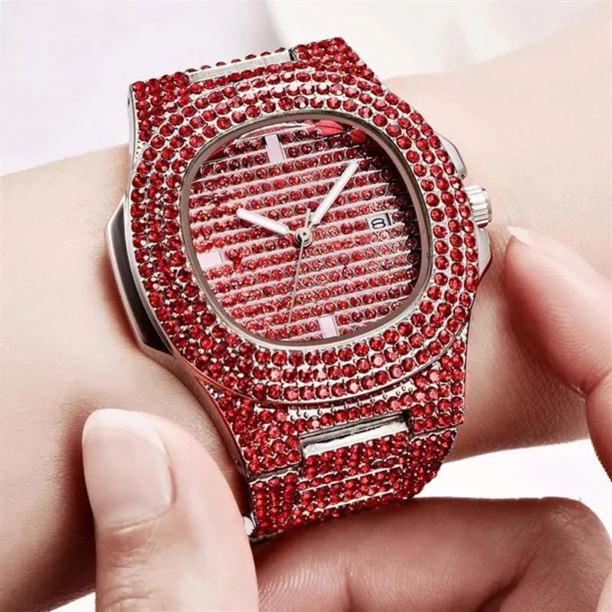 Moda unissex Iced Out Watch Diamond Steel Hip Hop Mens de Top Gold Clock Relogio Feminino Gifts Wristwatches285E