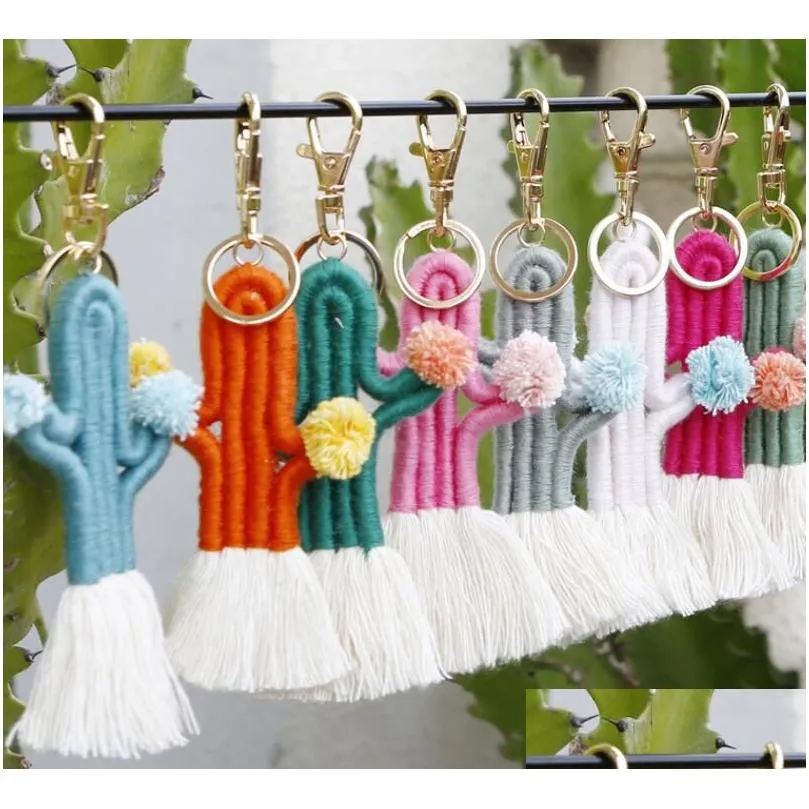 Key Rings Women Girls Weaving Cactus Tassel Bag Keychains Keyring Holder Wallet Purse Pendant Decorations Drop Delivery Jewelry Dhd3C