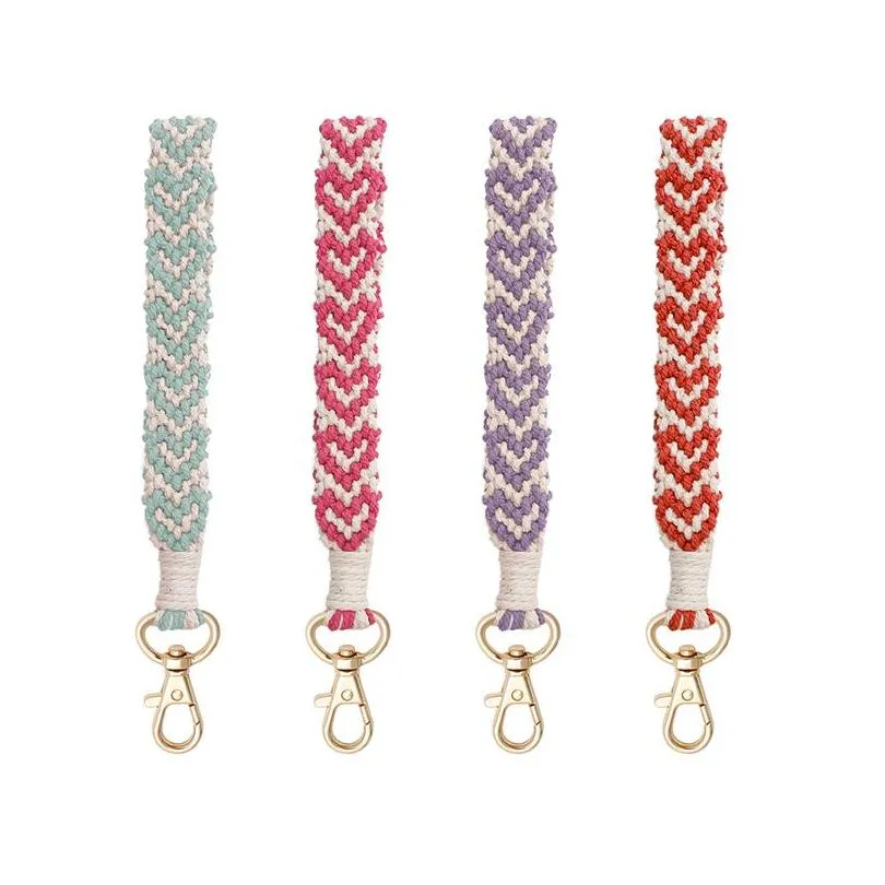 Nyckelringar Lanyards Valentines Day Gift Par Love Hand Woven Keychain Wrist Key Chain Keyring Drop Delivery Fashion Accessories Dhnux