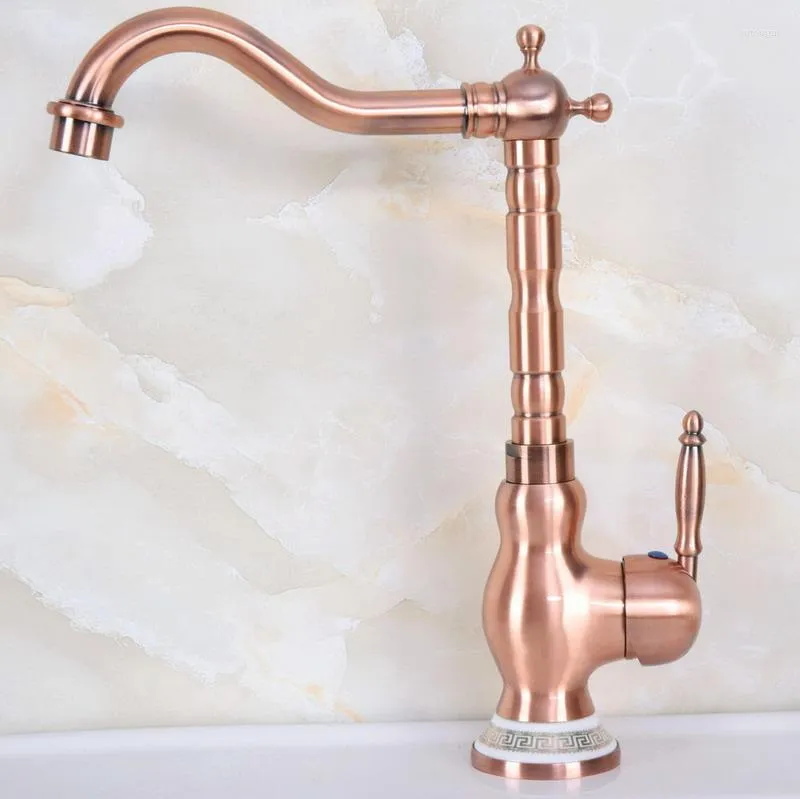 Kitchen Faucets Antique Red Copper Bathroom Faucet Single Handle Basin Mixer Sink Taps Cold / Water Lnf643