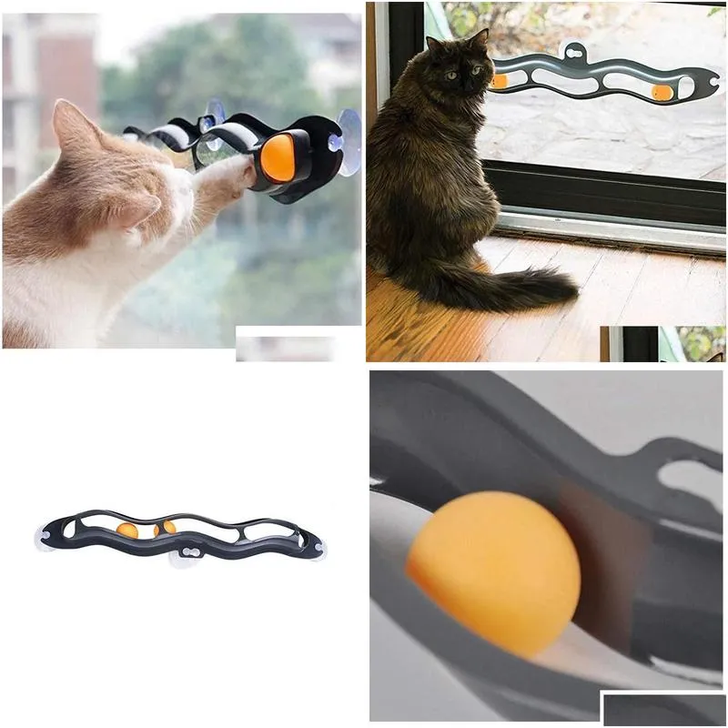 Cat Toys Track Toy Ball Pet Accessories Window Tabell Tennis Adsorption Glass Plastic Sucker Rolig utbildningsdrop