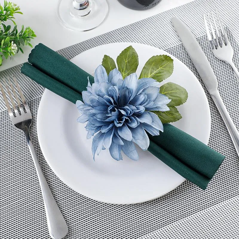 Decorative Flowers Haze Blue Artificial Silk Napkin Ring Wedding Table Ornaments Simulated Flower Buckle Valentine's Day Decor Props