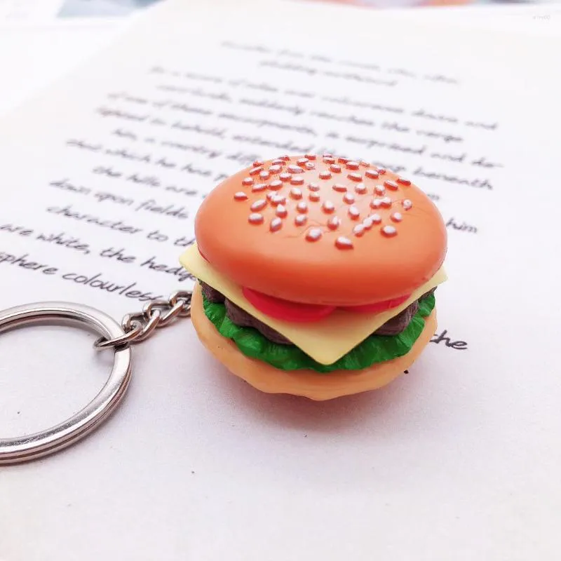 Keychains Creative Hamburger Dog Pries Fries Cake Popcorn Sandwich Keychain PVC Food Keyring Ornament Män kvinnor väska litet hänge