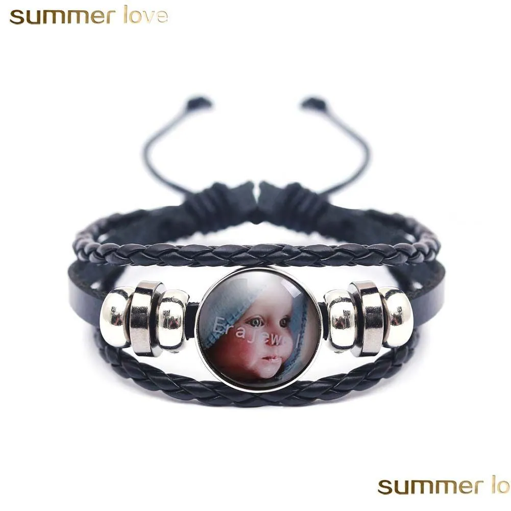 Andere armbanden modeontwerp mti -laag gevlochten mooie baby art foto glas cabochon zwart lederen wrap magnetische armband voor mannen dhsr5