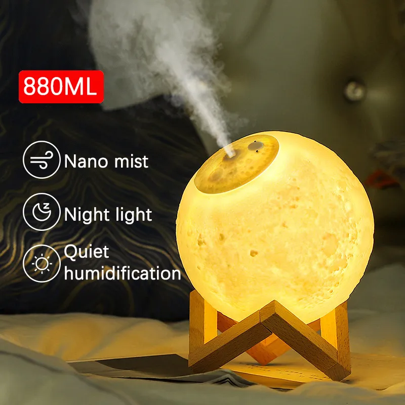 Essential Oils Diffusers 880 ml Luftfuktare Eterisk olja Arom Diffusor Ultrasonic Moon Night Light Firidifier Dimble USB Humidificador Mist Maker 230525