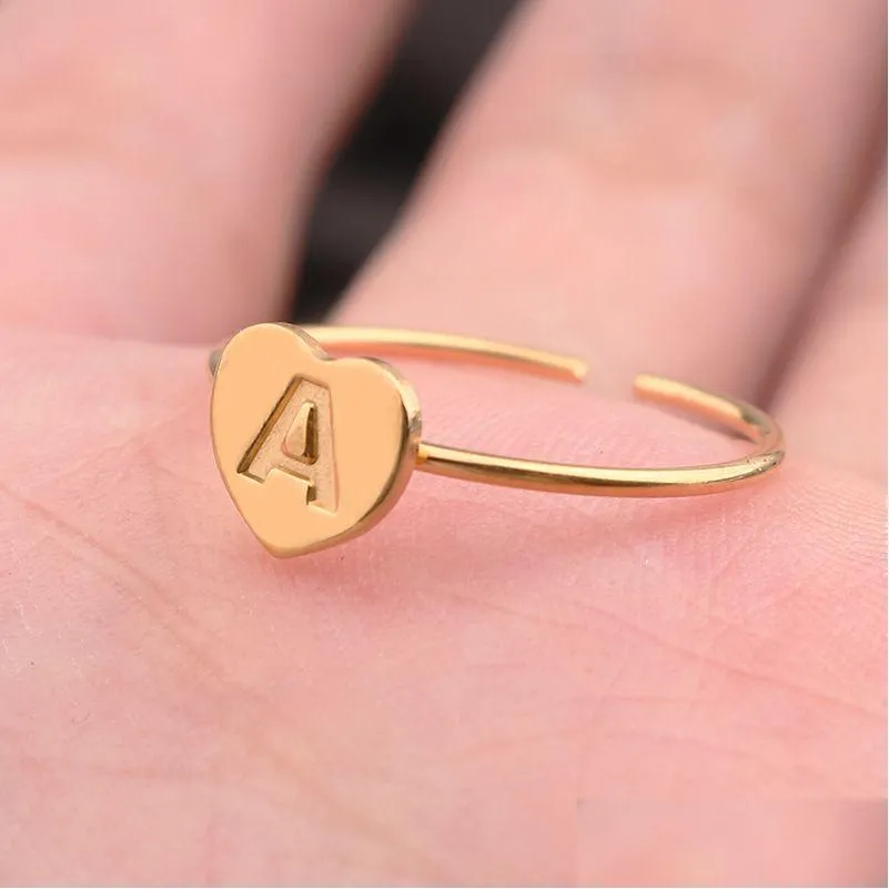 Rings Adjustable Initial 26 Letters Heart Open Couple Gift Romantic Cute Casual Jewelry Accessories Drop Delivery Ring Dhzyf