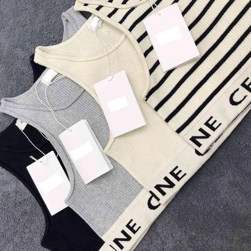 Tanks pour femmes Camis Tops Tees printemps et été élastique sportif de loisirs à fond de gilet à bande noire gris