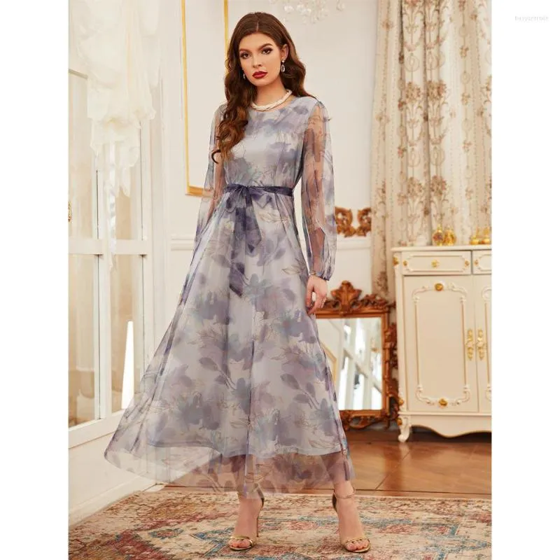 Casual Dresses 2023 Mest Spring Autumn Long Dress Office Lady Chinese Style Maxi Sashes Birthday for Women