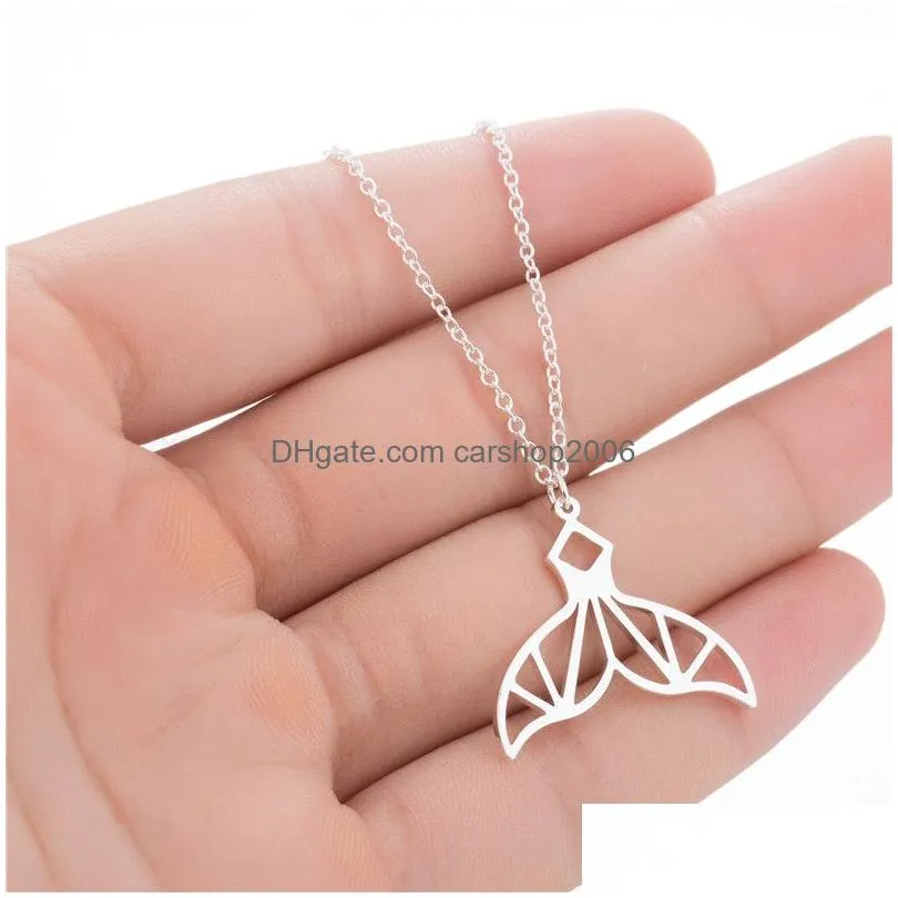  design stainless steel animal pendant necklace fashion for women whale tail fish nautical charm origami mermaid tails necklaces