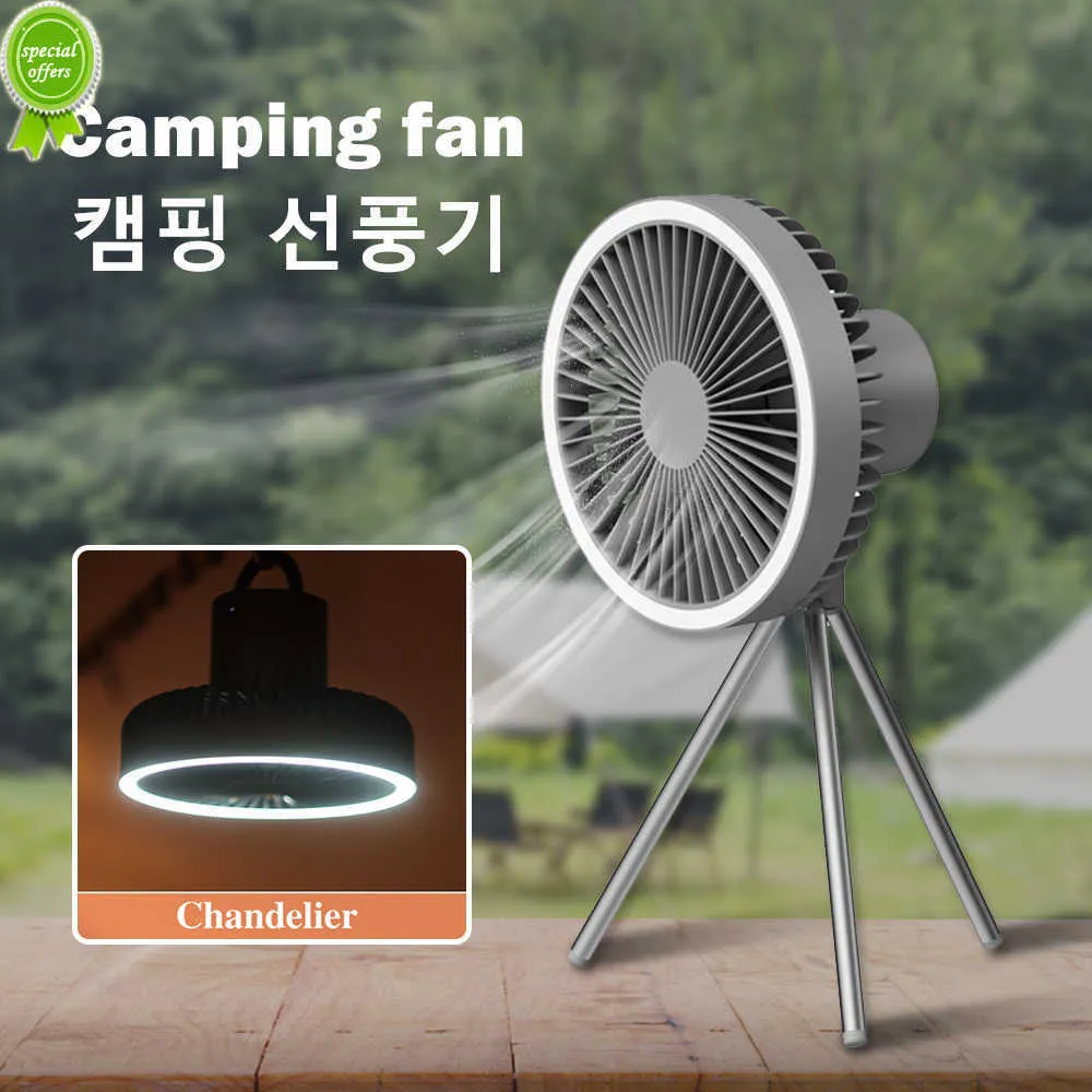 New Tripod Stand Camping Fan USB Rechargeable Portable Wireless Ceiling Electric Fan With Power Bank Led Light Air Cooling Fan