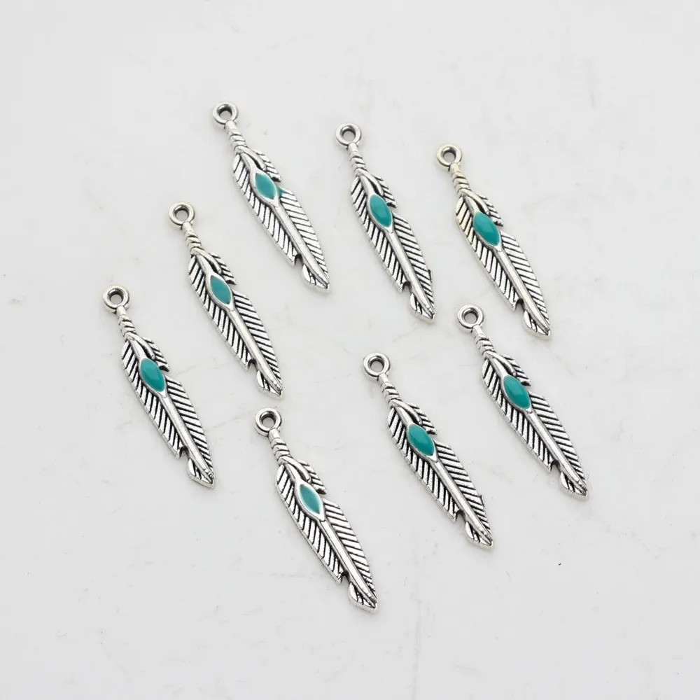 20pcs/lot 27*5MM Retro Zinc Alloy Mini Feather Charms Pendant For DIY Jewelry Necklace Tassel Making Accessories
