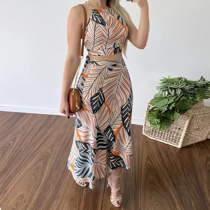 Vestidos De Trabajo Conjuntos De Pantalon Mujer Verano 2023 Traje Informal Estampado Chaleco Corto Atado Falda De Tiro Alto Conjuntos De Dos Piezas De Jupes De 19 79 DHgate