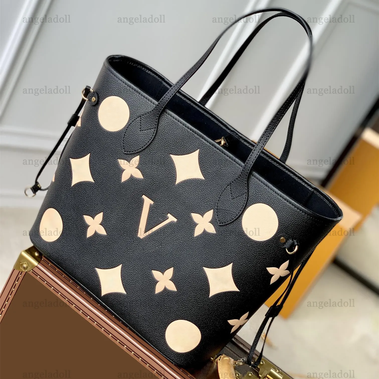 10A Mirror Quality Designers Medium Tote Bags MM Real Leather Shopping Bags Womens Black Embossed Handle Handbag Luxury Hobo Purse With Small Clutch Pouch