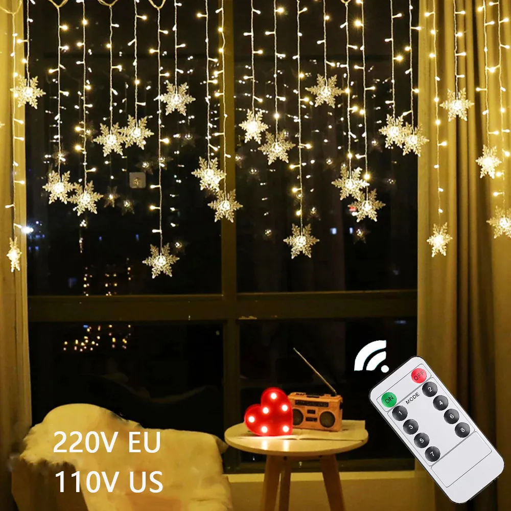 Garden Decorations 3.5M Christmas Light Led Snowflake Curtain Icicle Fairy String Lights Outdoor Garland For Home Party Year Decoration 230525