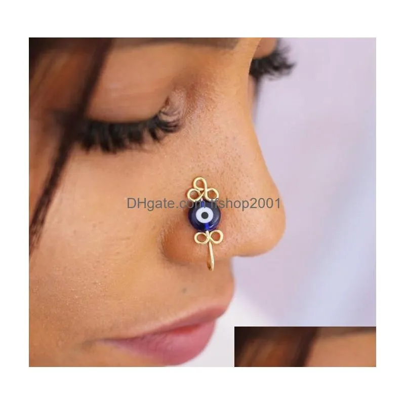 evil eye nose rings non piercing fake piercings nose clips for women men turkish eyes protection luck gold plated nose cuff summer body