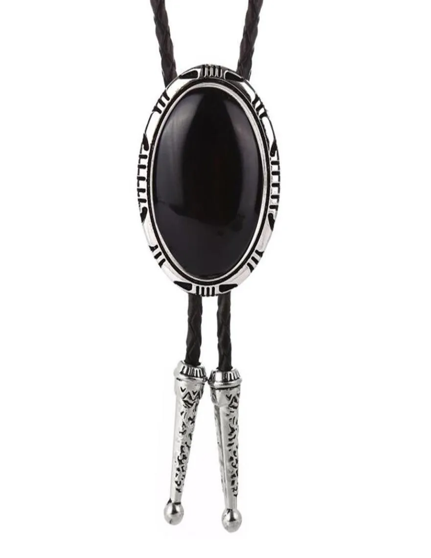 Cravatte Western Cowboy BOLO TIE Collare in pelle con pietra agata naturale Corda Ladies Show Accessori per costumi Banchetto di compleanno202O302H3257996