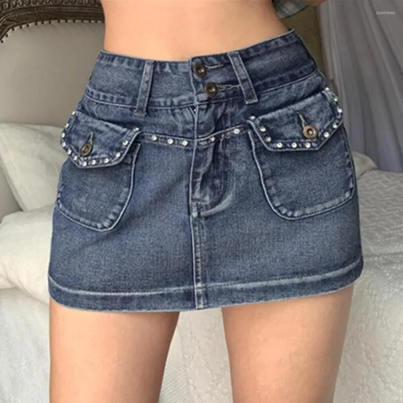 Rokken dames jeans rok mid taille potlood streetwear feest sexy bodycon rekte denim mini voor 2023 clubkleding