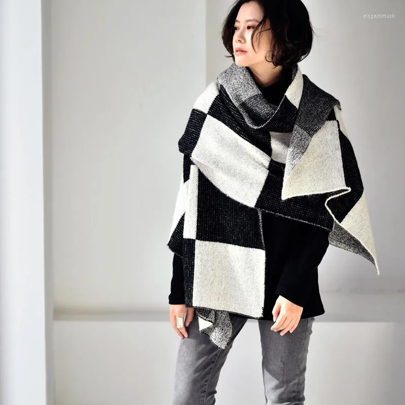 Halsdukar micoco j2025c koreansk mode rutnät ull blandad lång sektion bekväm varm halsduk stor sjal