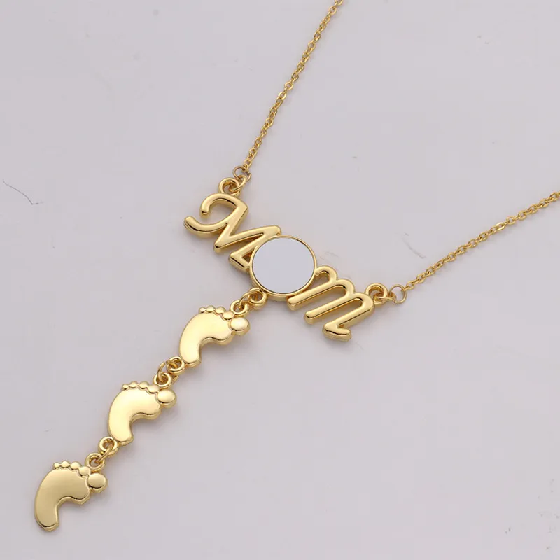 Sublimation Hot transfer blank mother's feet necklace letters hollow DIYMOM feet inlaid diamond collarbone chain