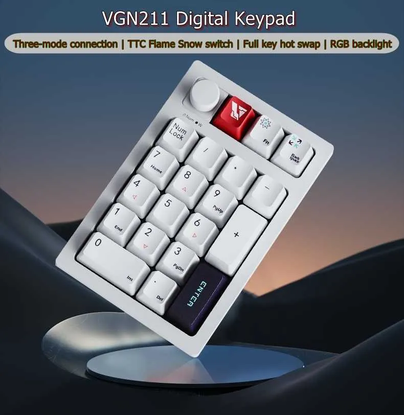 Claviers VGN 211 Hot Swappable Bluetooth Wireless/2.4G Wireless/Wired Three-Mode Customized 21 Key Mechanical Numeric Keypad RGB Light G230525
