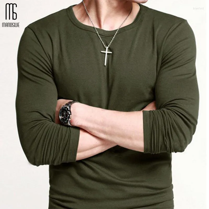 남자 T 셔츠 Manoswe Army Green Casual Shirt 남자 스프링 패션 롱 슬리브 슬림 날기 기본 티 언더 셔츠 O-Neck Jogging Tops 2023