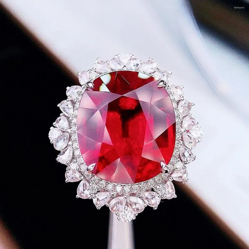 Cluster-Ringe HJY Massiver 18-karätiger Goldschmuck, natürliche rote Turmalin-Edelsteine, 12,6 ct Diamanten, weiblich, für Damen, feiner Ring