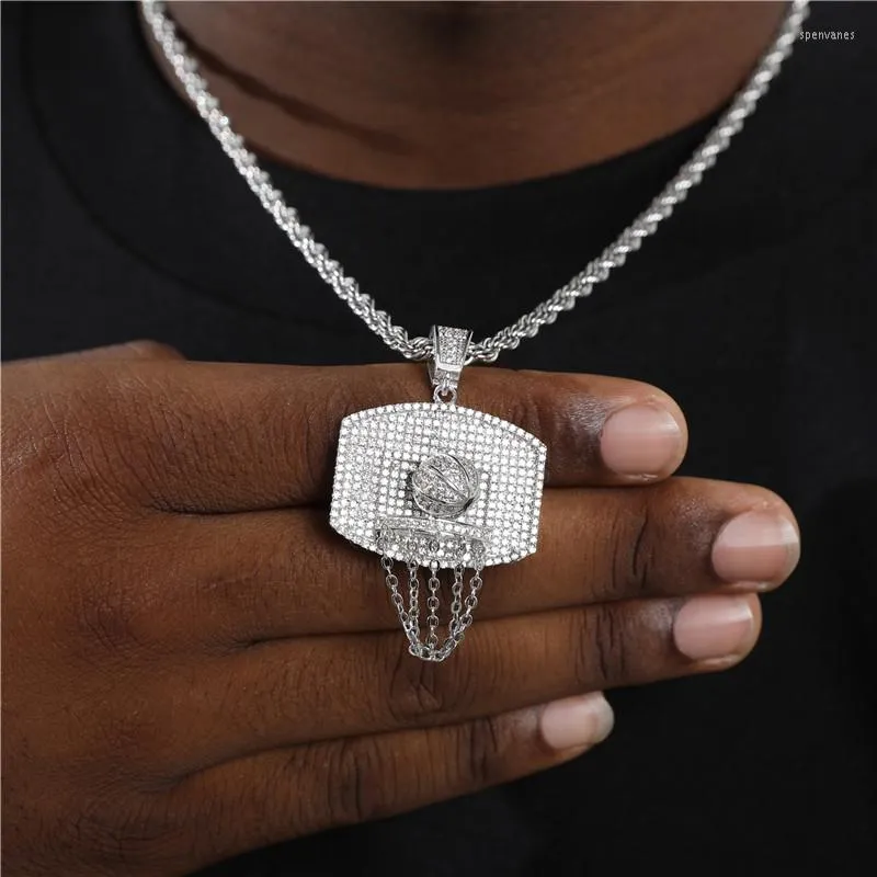 Ketens basketbalvorm hanger ketting zilveren kleur ijskoud kubieke zirkonia heren hiphop rock sieraden met Cubaanse ketting