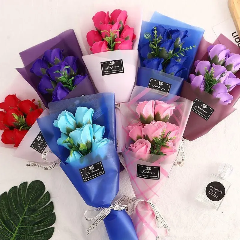 Творческие 7 маленьких букетов розового цветочного симуляции мыло цветок для свадебных валентина Матери -учителя День День Подарок декоративные цветы