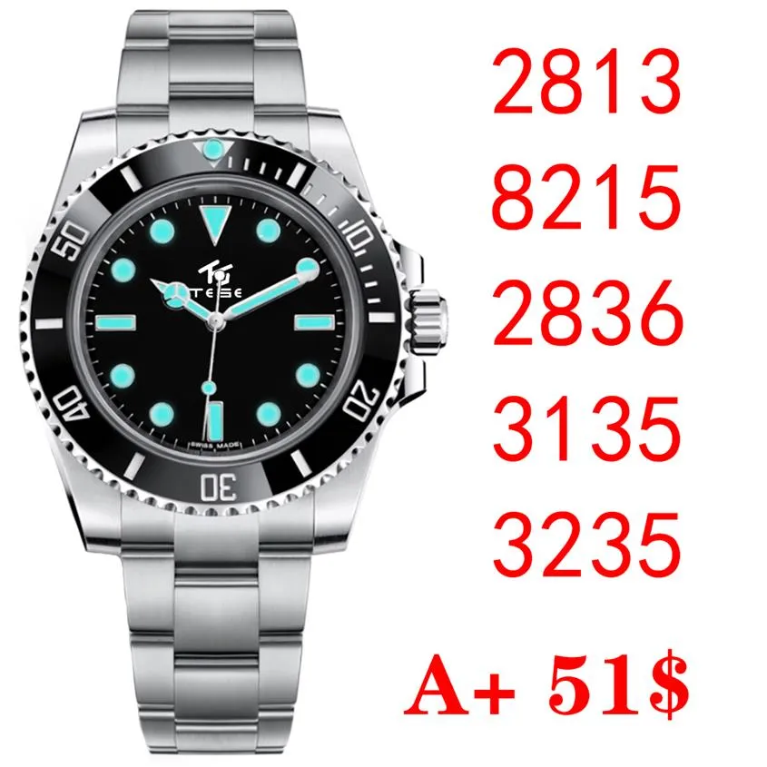 NF TOP-V12 Luksusowe zegarki sportowe Men Business 2813 8215 ETA 2836 3135 Automatyczne 316L 904L Stal nierdzewna Czarna świetlista wodna WaterProo254H