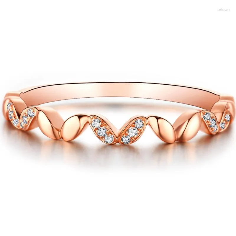 Klusterringar solida 14k rosguld ring naturliga diamanter bröllop band engagemang för kvinnor trendiga årsdag valentin gåva fina smycken