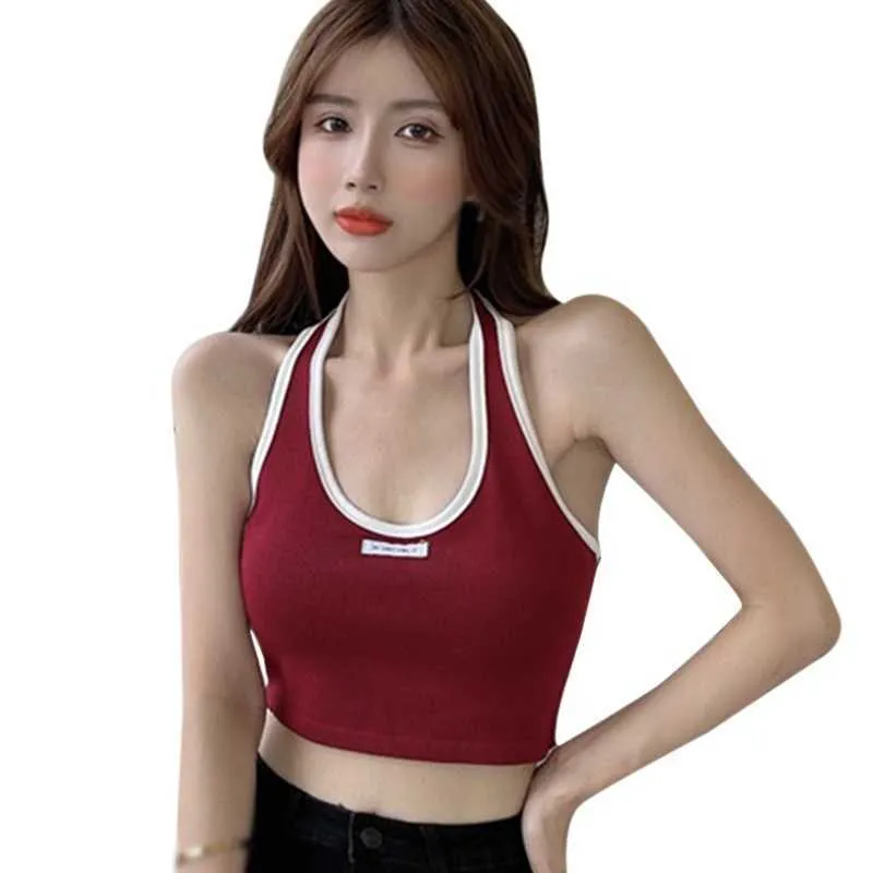 Tanks Camis Daxin Top Sommer Damen Casual Sport Brief Farbabstimmung Hals Ultra Dünn Offen Navi Strick Tank 2021 P230526