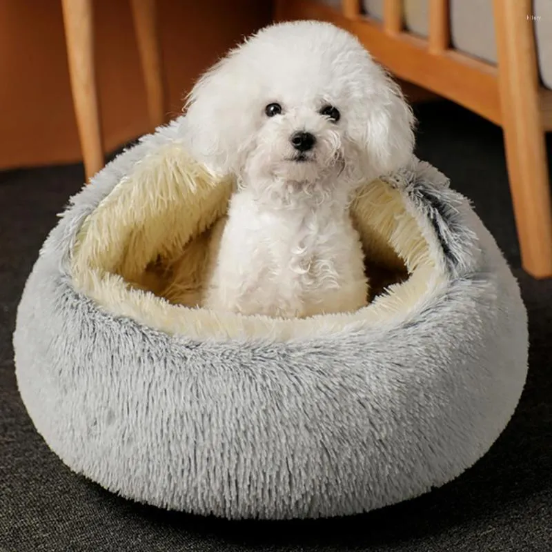 Kennels 40/50 cm Pet Dog Cat Round plush bed nest voor diep slaapcomfort in winterkatten kleine matmand zacht kennel