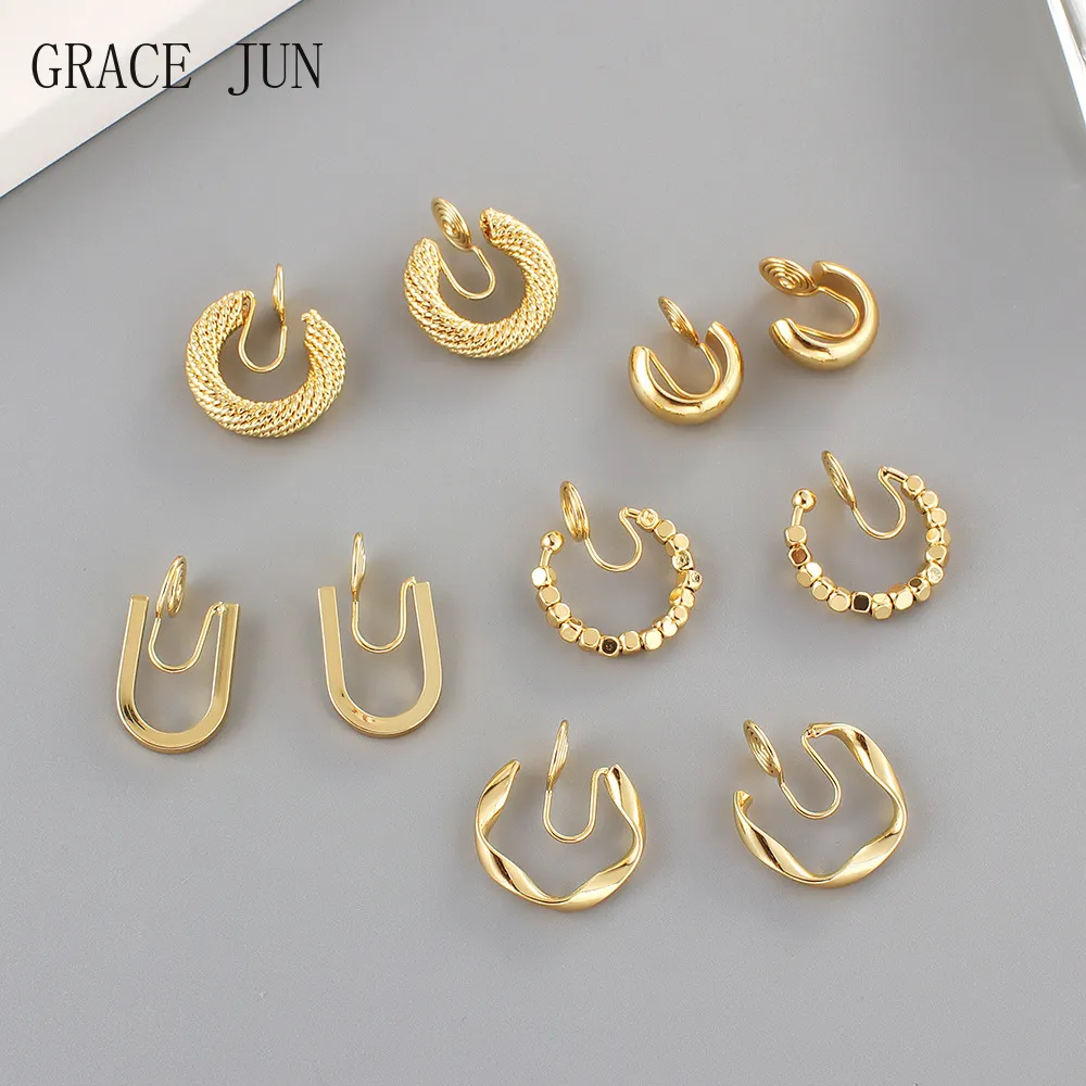 Grace Jun Top Caffice 18k Gold Color Mosquito Clip Clip на серьгах -обруча