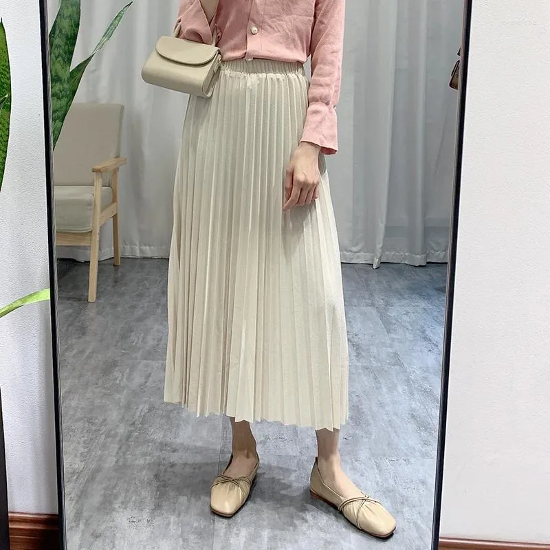 Skirts 2023 Autumn Winter Skirt Elastic High Waist Knitted Pleated Long Temperament Elegant Lady Vintage Solid Color Bottom Falda