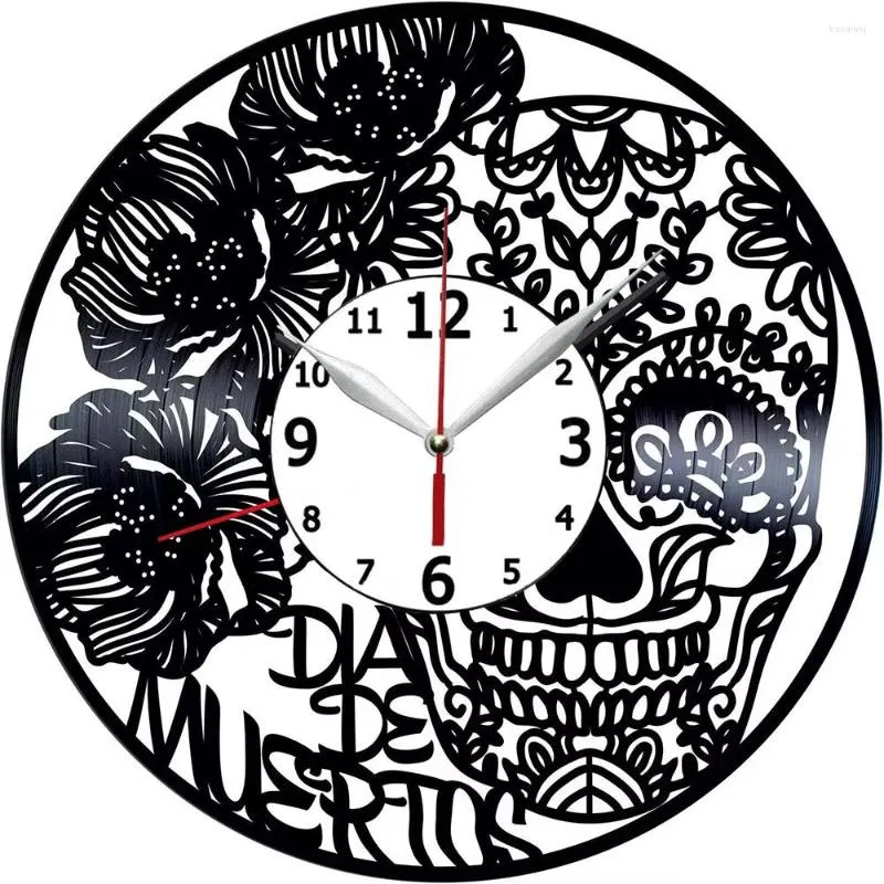 Horloges Murales Jour Des Morts Horloge Noire - Vintage Room Kitchen Bedroom Decor Record Idée Cadeau Pour Anniversaire Noël Hanukkah