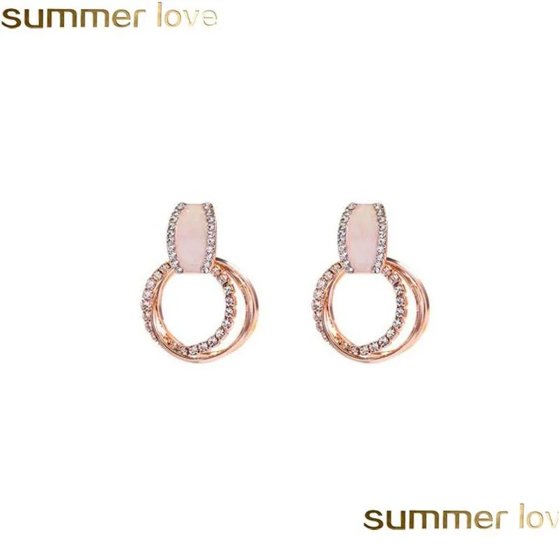 Hoop Huggie Shiny Crystal Earrings for Women 3 Layer Circle Earring Design Smycken Höggrad Guld och Sier Wedding Party Drop Deliv Dhxty