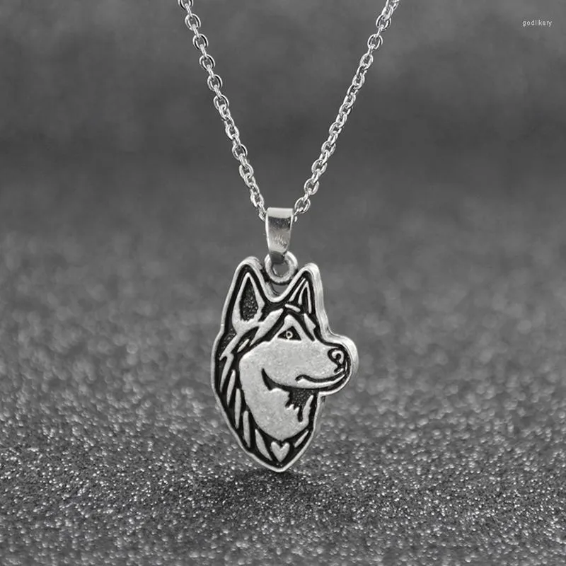 Colares pendentes de cor prata vintage aço inoxidável cadeias longas cão de colar husky siberiano para homens homens joalheria amante presentes