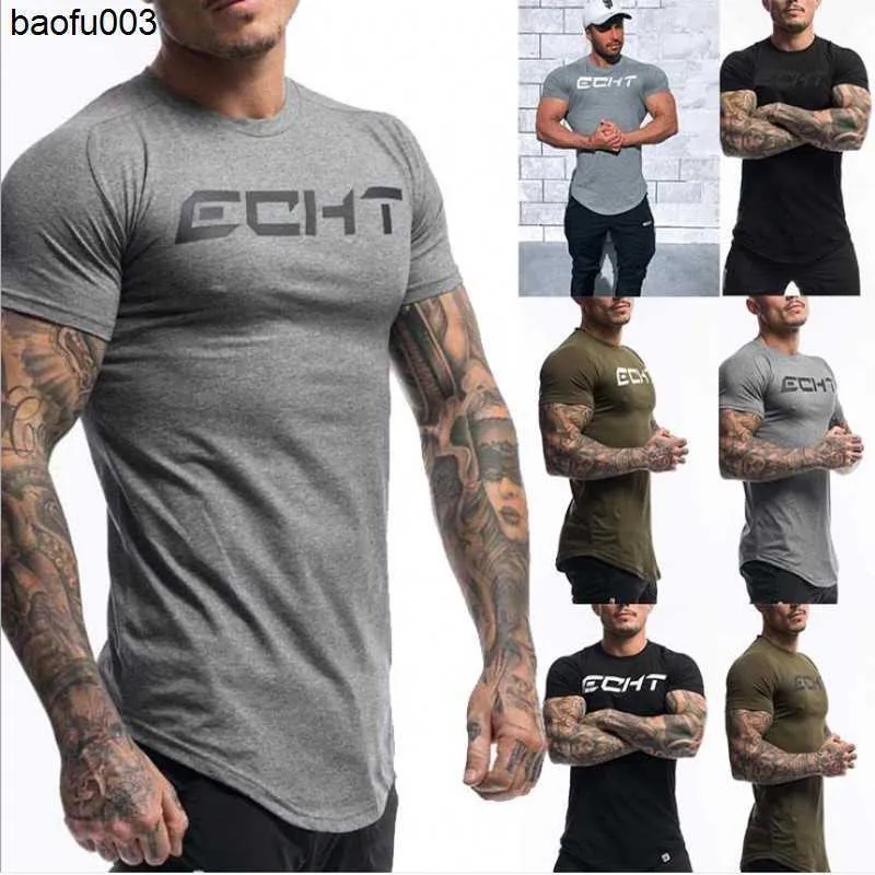 Erkek Tişörtler Erkek Moda Tişörtleri Erkekler Üstler Yaz Fitness Vücut İnşa Giysileri Kas Gömlekleri Pamuk İnce Fit Tees J230526