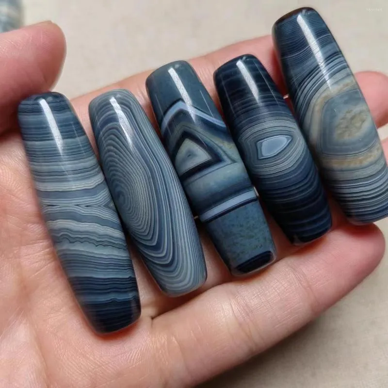 Loose Gemstones 10pcs/lot Natural Silk Agate Dzi 40-50mm Blue Wonderful Pattern Beads Jewelry Rare Breeds Ethnography Handiwork Diy