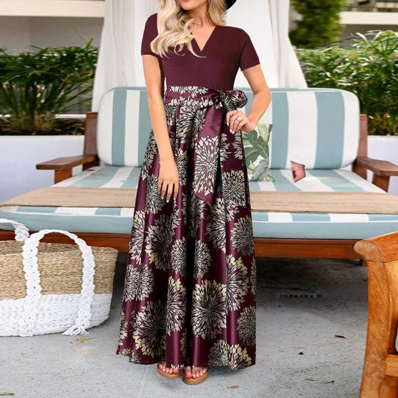 Chaquetas para hombre vestido largo informal de manga corta de verano para mujer vestido bohemio con estampado Floral ajustado para fiesta con