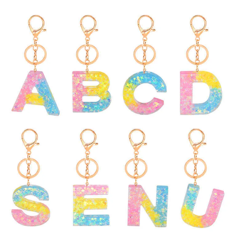 Porte-clés Bonbons Couleur Lettre Résine Acrylique 26 Anglais Populaire Simple Pendentif Porte-clés Accessoires Mignon G230525