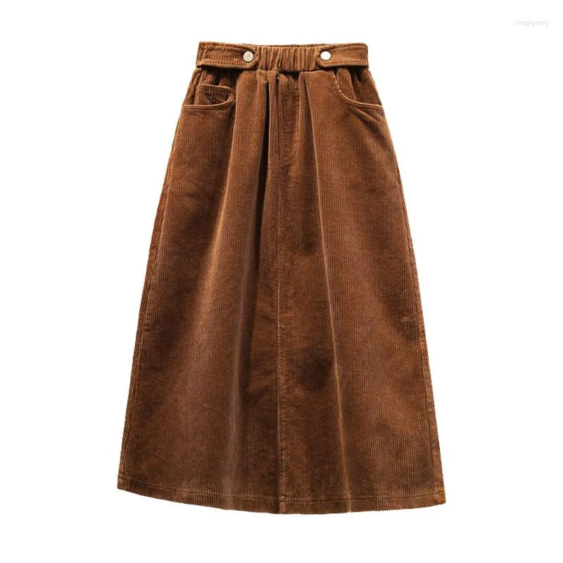 Юбки 5xl Большой размер женская юбка осень зимняя мода вельветовая эластичная талия на средней длиной.