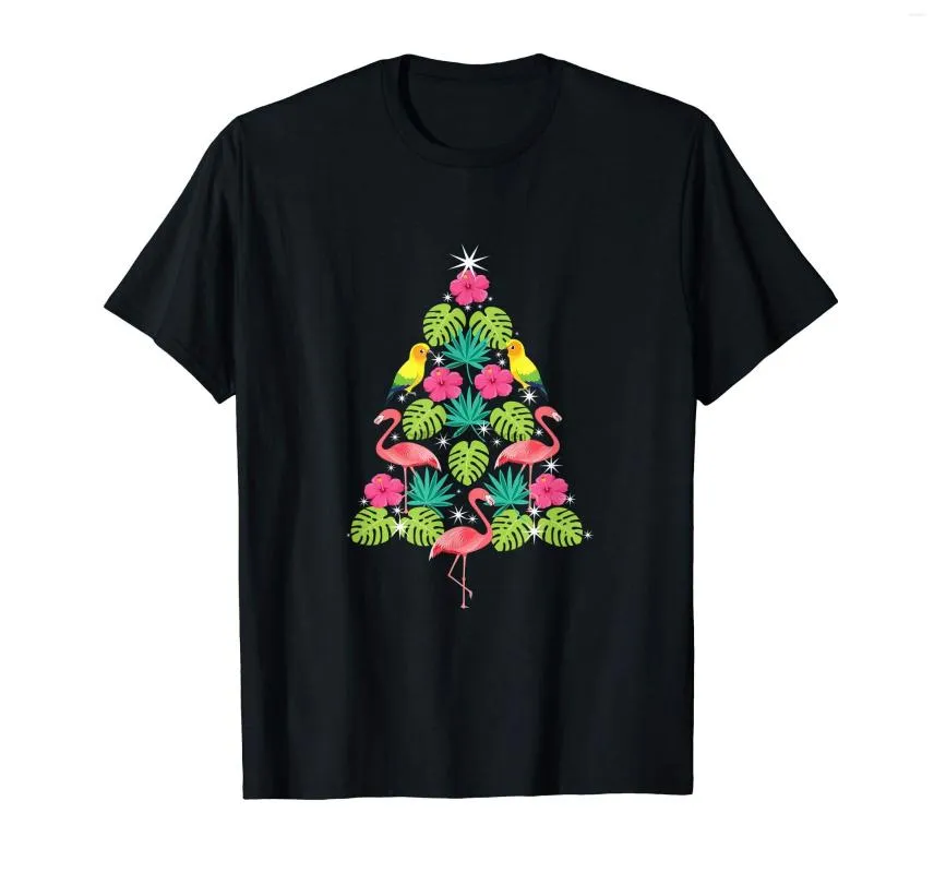 メンズTシャツトロピカルクリスマスハワイアンフラミンゴクリスマスツリーシルエットTシャツメンズTシャツブラック