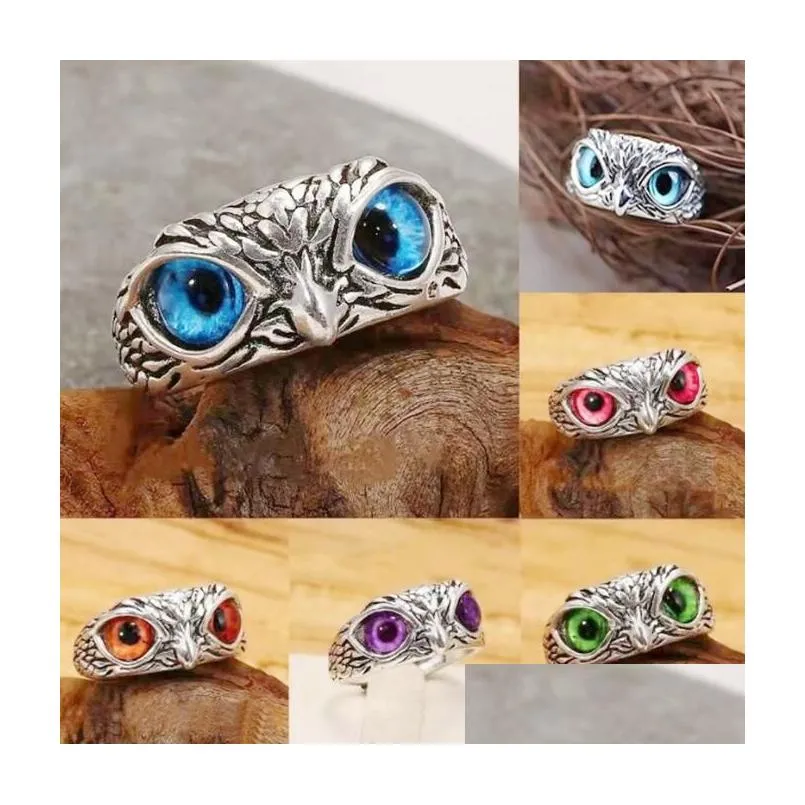 Band Rings Fashion Demon Eye Owl For Women Girl Loves Retro Animal aberto Declaração ajustável Anel de jóias Presente de porte Drop Delive Dhrmn